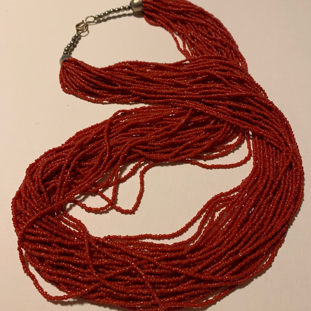 Red Sead Bead Necklace Boho Western